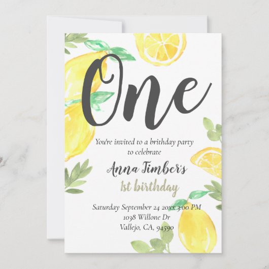 Cute rustic lemon 1st jarig kind Uitnodiging (Voorkant)