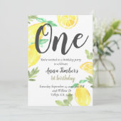 Cute rustic lemon 1st jarig kind Uitnodiging (Staand voorkant)