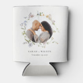 Cute Rustic Meadow Floral Wreath Photo Wedding Blikjeskoeler (Voorkant)