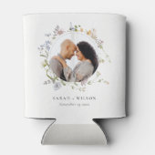 Cute Rustic Meadow Floral Wreath Photo Wedding Blikjeskoeler (Achterkant)