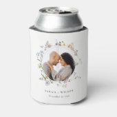 Cute Rustic Meadow Floral Wreath Photo Wedding Blikjeskoeler (Blikje Achterkant)