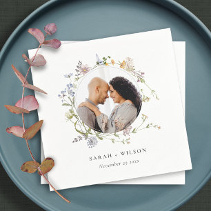 Cute Rustic Meadow Floral Wreath Photo Wedding Servet