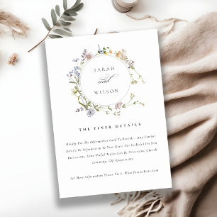Cute Rustic Meadow Floral Wreath Weddenschap Detai Informatiekaartje