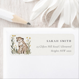 Cute Rustic Mum and Baby Tiger Foliage Address Etiket
