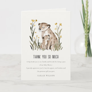 Cute Rustic Mum and Baby Tiger Foliage Baby Shower Bedankkaart