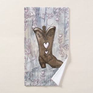 Cute Rustic Pink Cowgirl Heart Boots Farmhouse Bad Handdoek