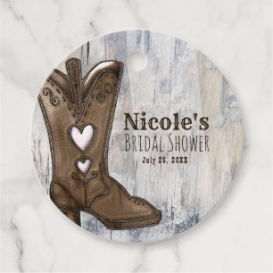 Cute Rustic Pink Cowgirl Heart Boots Vrijgezellenf Bedankjes Labels