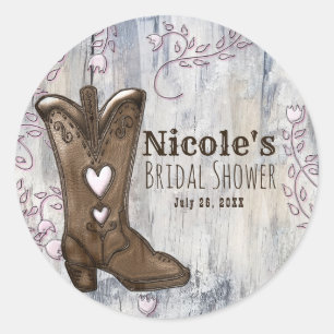 Cute Rustic Pink Cowgirl Heart Boots Vrijgezellenf Ronde Sticker