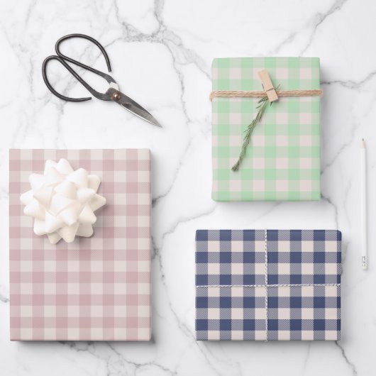 Cute Rustic Pink Green Blue Gingham Plaid Pattern Inpakpapier Vel (Voorkant)
