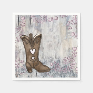 Cute Rustic Pink Heart Cowgirl Boots Vrijgezellenf Servet