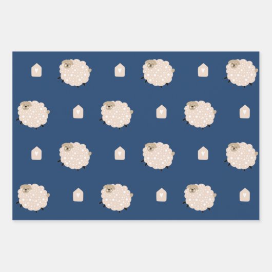 Cute Rustic Scandinavian Sheep Fox Moon Baby Boy Inpakpapier Vel (Voorkant)