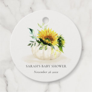 Cute Rustic Sunflower Pumpkin Floral Baby shower Bedankjes Labels