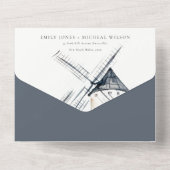 Cute Rustic Waterverf Windmill Boerderij Theme Wed All In One Uitnodiging (Achterkant)