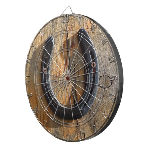 Cute Rustic Western Good Luck Hoefijzer Kijk uit Dartbord (Voorkant Rechts)