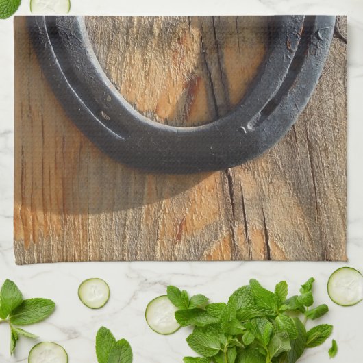 Cute Rustic Western Good Luck Hoefijzer Kijk uit Theedoek (Gevouwen)