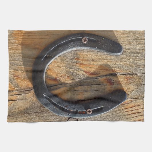 Cute Rustic Western Good Luck Hoefijzer Kijk uit Theedoek (Horizontaal)