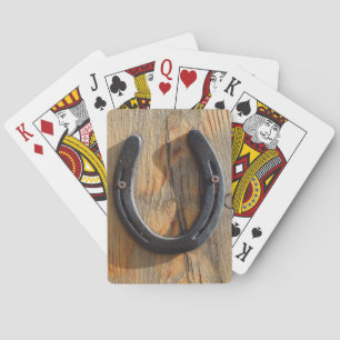 Cute Rustic Western Good Luck Hoefijzer Wood Kijk  Pokerkaarten