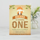 Cute Rustic Woodland Fox première invitation anniv (Debout devant)