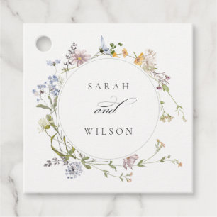 Cute Rustic Yellow Meadow Floral Wreath Wedding Bedankjes Labels
