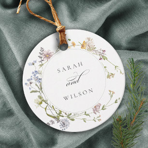 Cute Rustic Yellow Meadow Floral Wreath Wedding Bedankjes Labels