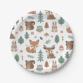 Cute Rustieke Bosdieren Patroon Baby Shower Papieren Bordje