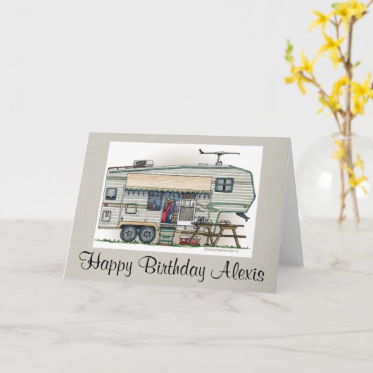 Cute RV Fifth Wheel Camper Travel Trailer Kaart (Gele Bloem)