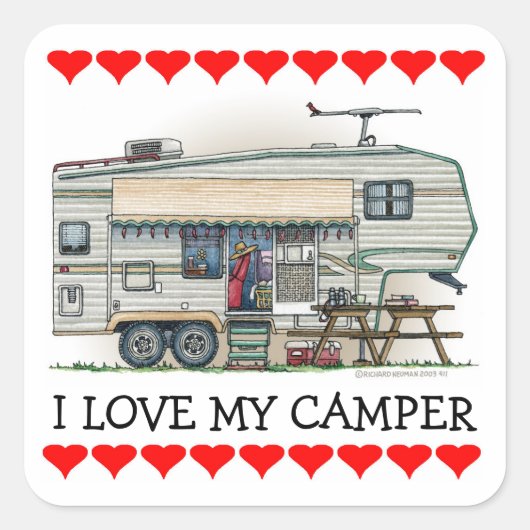 Cute RV  Fifth Wheel Camper Travel Trailer Vierkante Sticker (Voorkant)