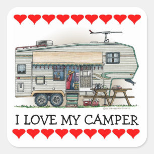 Cute RV  Fifth Wheel Camper Travel Trailer Vierkante Sticker