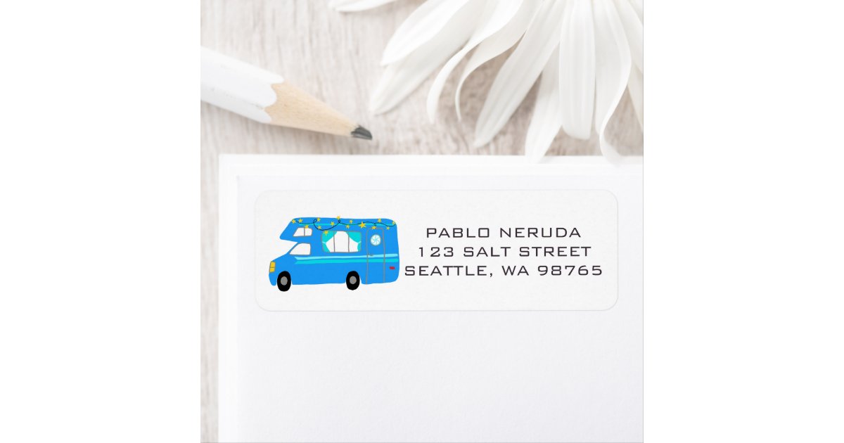Cute RV Motorhome Blue CUSTOM Étiquette de message Zazzle.be