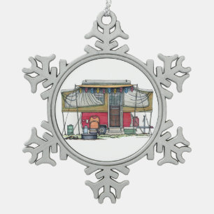 Cute RV Popup Camper Travel Trailer Tin Sneeuwvlok Ornament