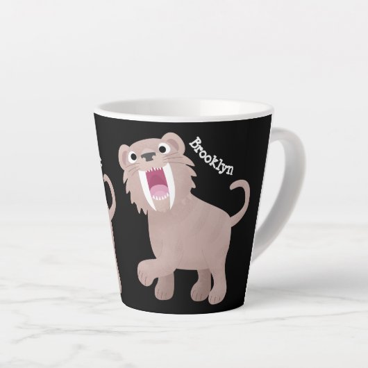 Cute Saber Toothed Tiger Smilodon cartoon Latte Mok (Rechterhoek)