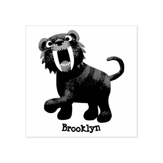 Cute Saber Toothed Tiger Smilodon cartoon Rubber S Rubberstempel (Afrduk)