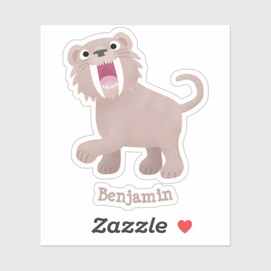 Cute Saber Toothed Tiger Smilodon cartoon Sticker (Vel)