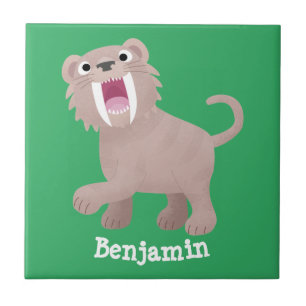 Cute Saber Toothed Tiger Smilodon cartoon Tegeltje