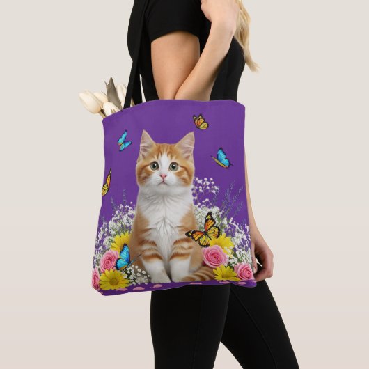 Cute Sac fourre-tout chat et papillon (De près)