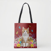 Cute Sac fourre-tout chat et papillon (Devant)