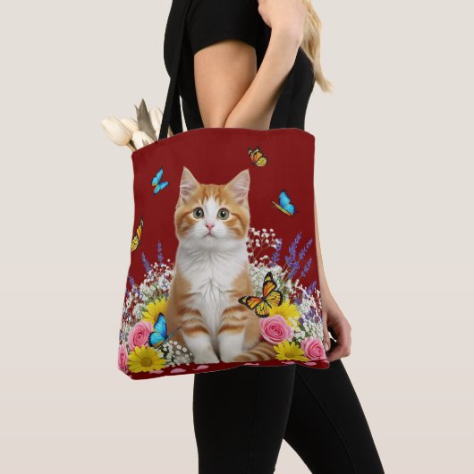 Cute Sac fourre-tout chat et papillon (De près)