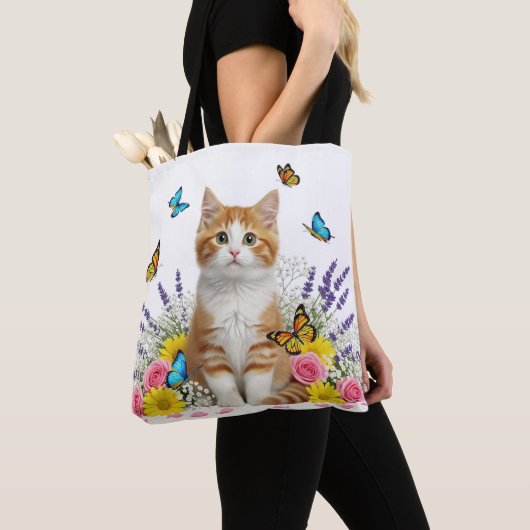 Cute Sac fourre-tout chat et papillon (De près)