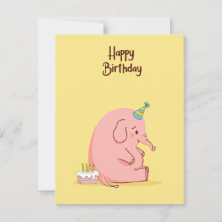Cute Sad Elephant Birthday Card – Whimsical Pastel Briefkaart
