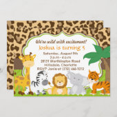 Cute Safari Animal Invitation Kaart (Voorkant / Achterkant)
