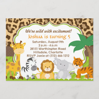 Cute Safari Animal Invitation Kaart