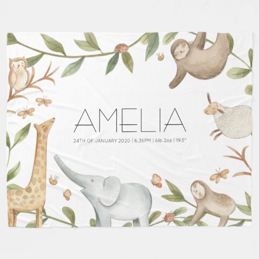 Cute safari animal large fleece deken (Voorkant (Horizontaal))