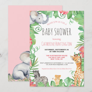 Cute Safari Animal Topical Floral Baby shower Kaart