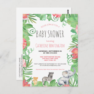 Cute Safari Animal Tropical Floral Baby shower Briefkaart
