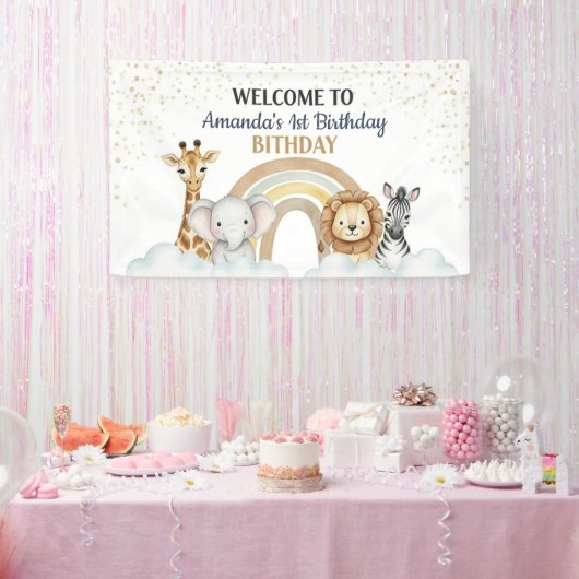 Cute Safari Animals 1st Birthday Banner (Feest)