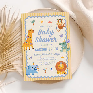 Cute Safari Animals Boy Baby Shower Kaart