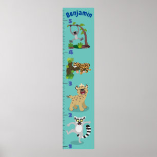 Cute safari animals cartoon growth chart poster