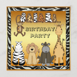Cute Safari Animals Chic Gold Birthday Party Kaart