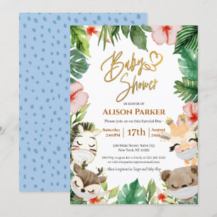 Cute Safari Animals Oerwoud Greenery Baby shower Kaart
