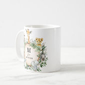 Cute Safari Animals Oerwoud Greenery Boy Monogram Koffiemok (Voorkant links)